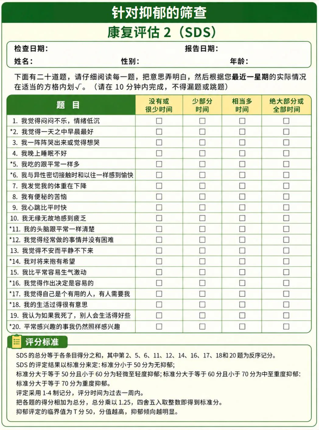 课程原图:抑郁自评量表(SDS)