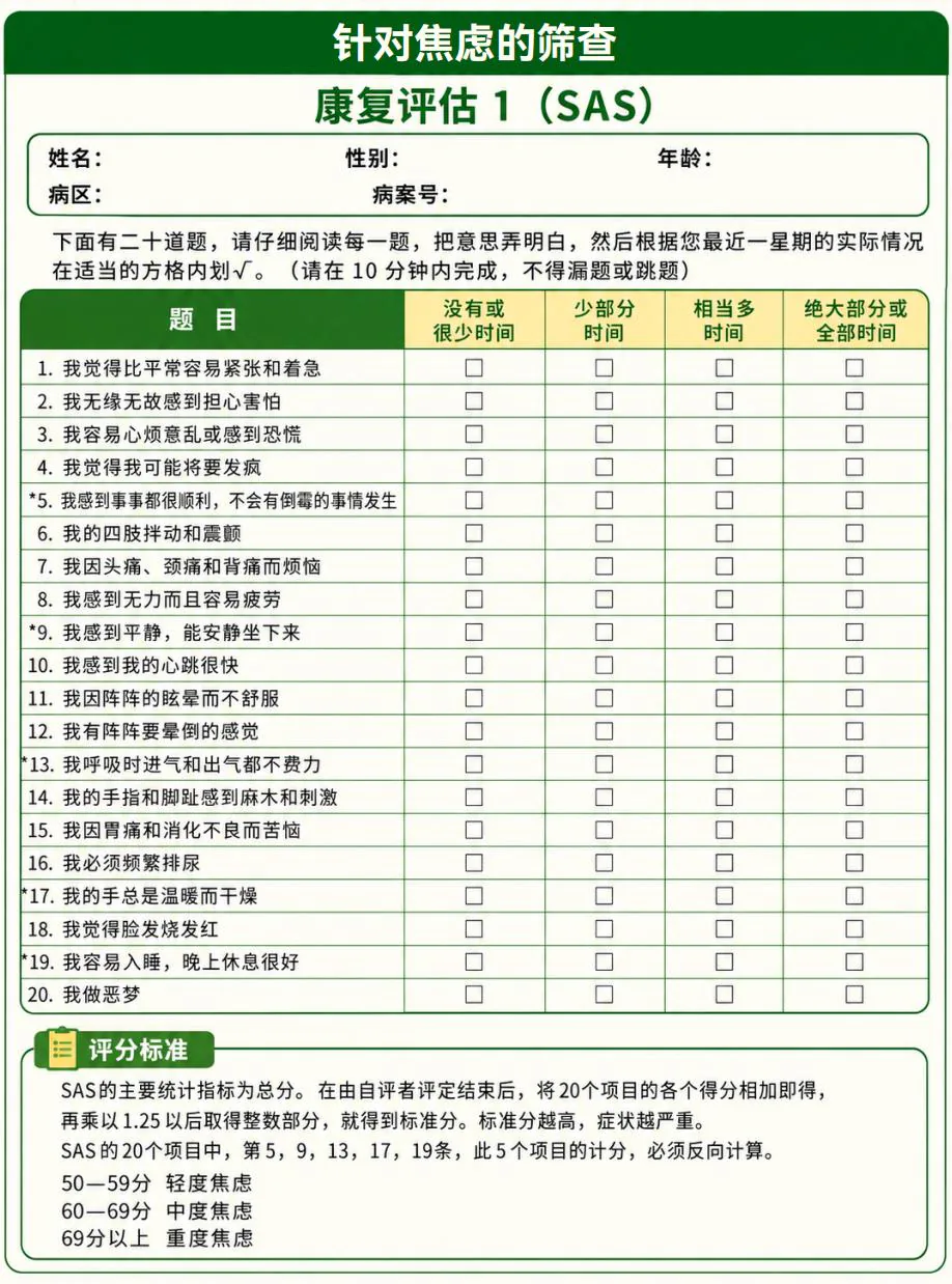 课程原图:焦虑筛查康复评估表(SAS)