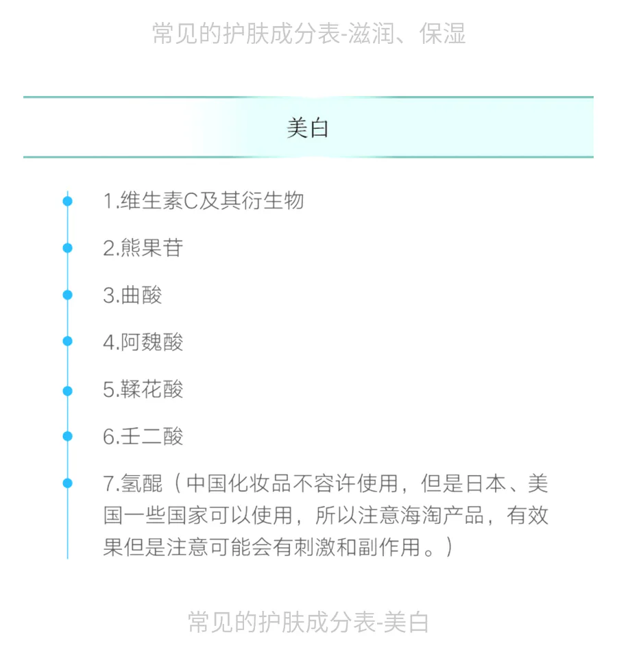 课程表格中的美白成分