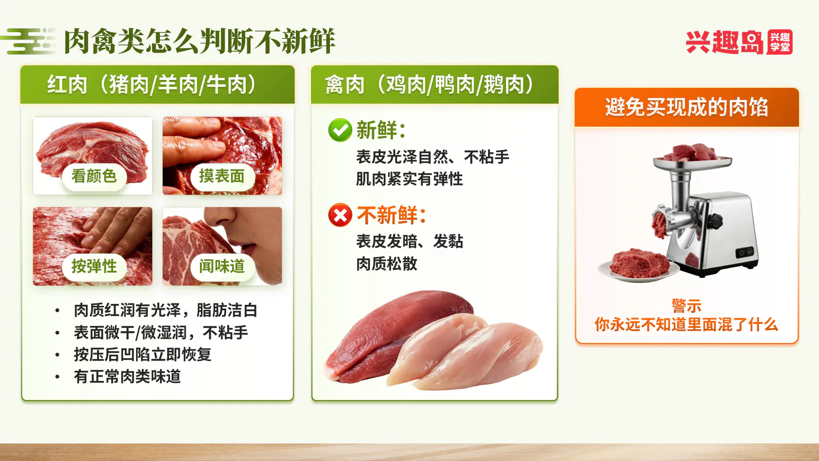 红肉禽肉新鲜度及肉馅提示
