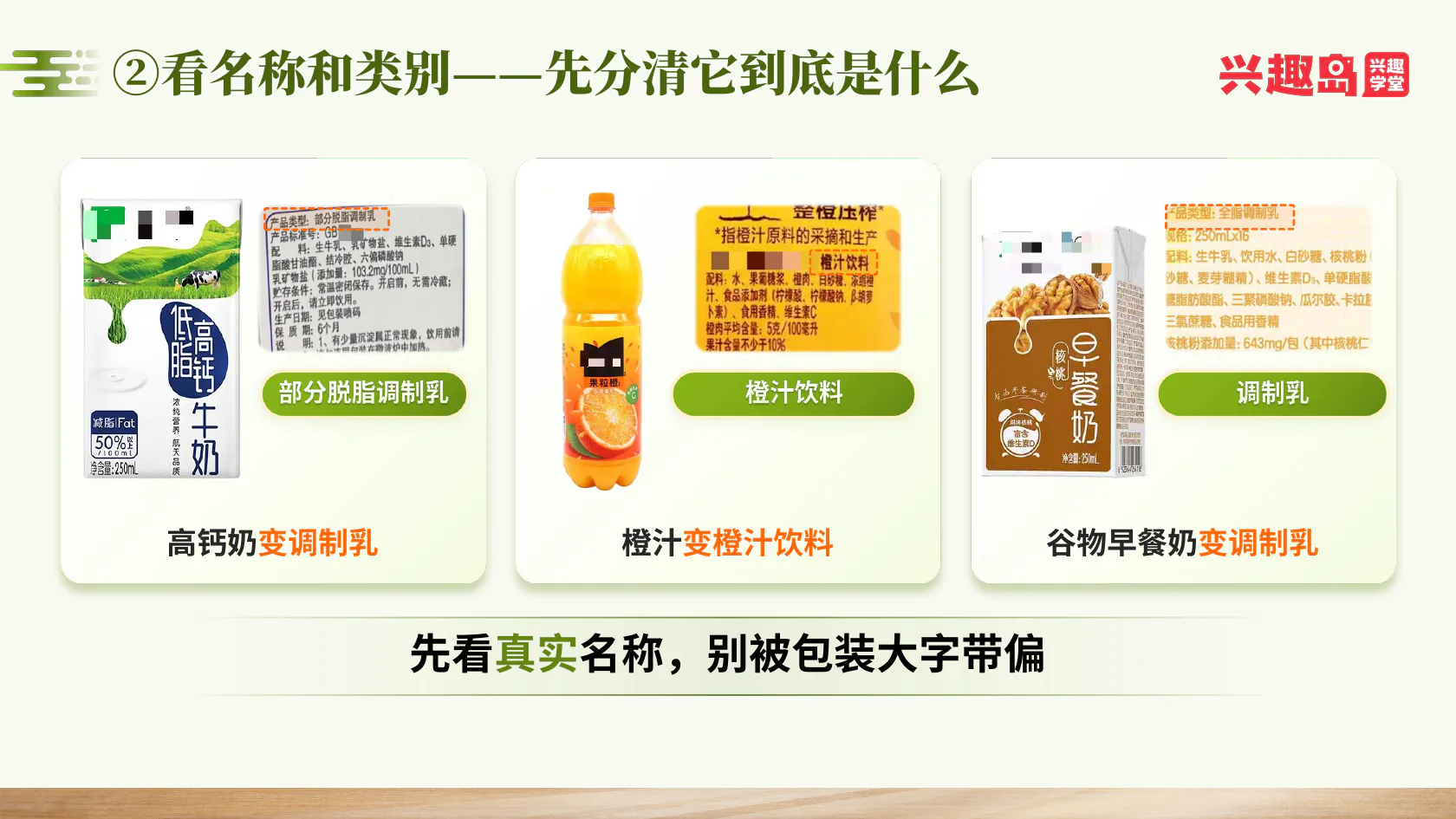 产品真实名称与调制乳类别