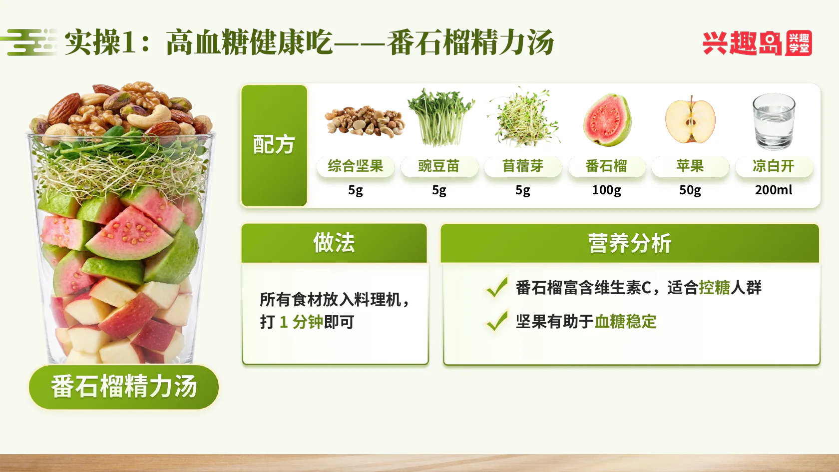 番石榴精力汤配方：课件苹果50克、口述100克