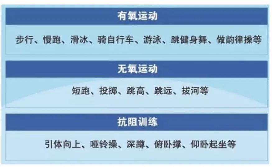 课程原图:有氧运动、无氧运动和抗阻训练的项目示例