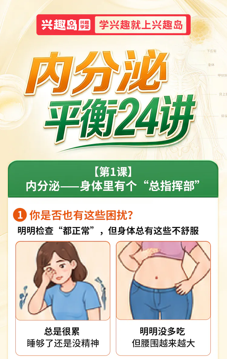 第01讲课程原图第1/9段:课程标题与疲劳、腰围困扰