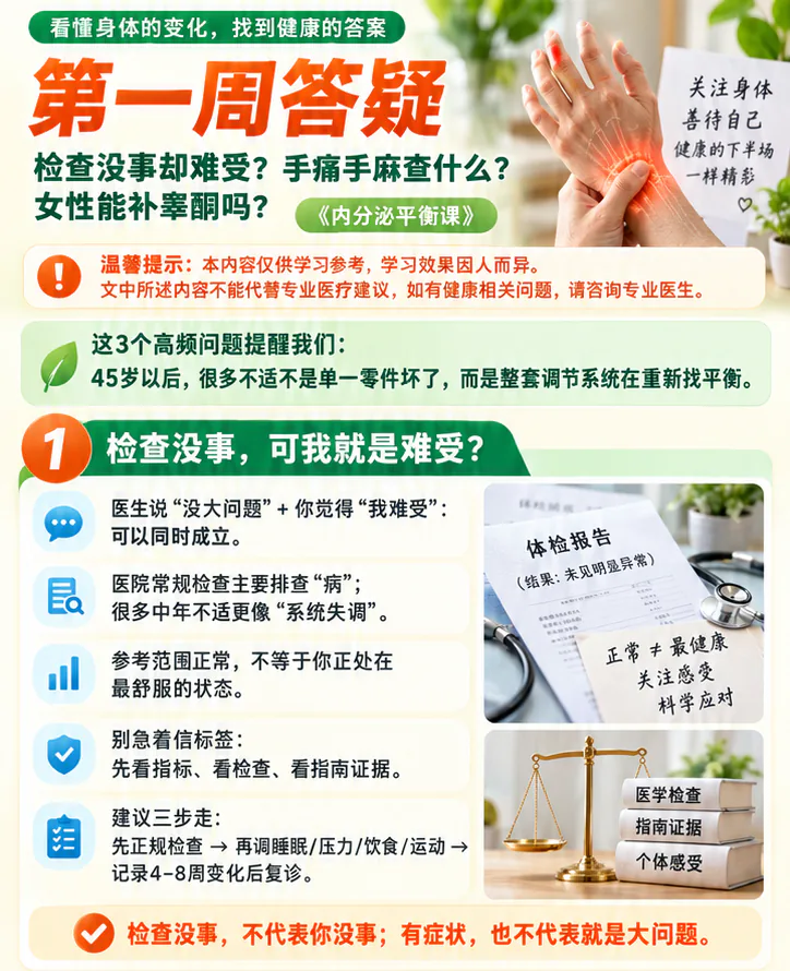精选问答一课程原图第1/4段：检查正常但难受的判断和三步建议