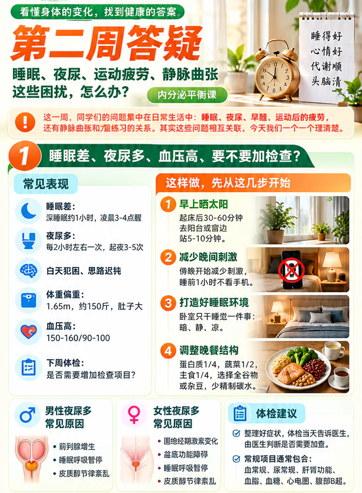 精选问答二课程原图第1/3段：问答导入与睡眠夜尿体检建议