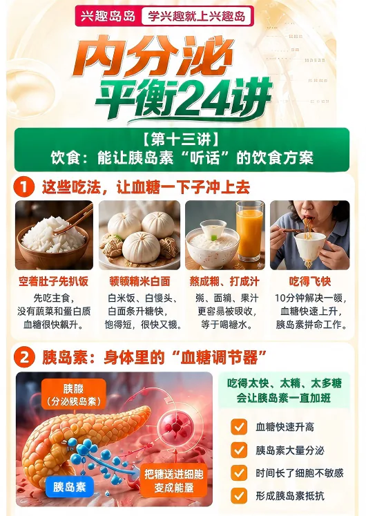 第13讲课程原图第1/4段：四种常见吃法与胰岛素调节