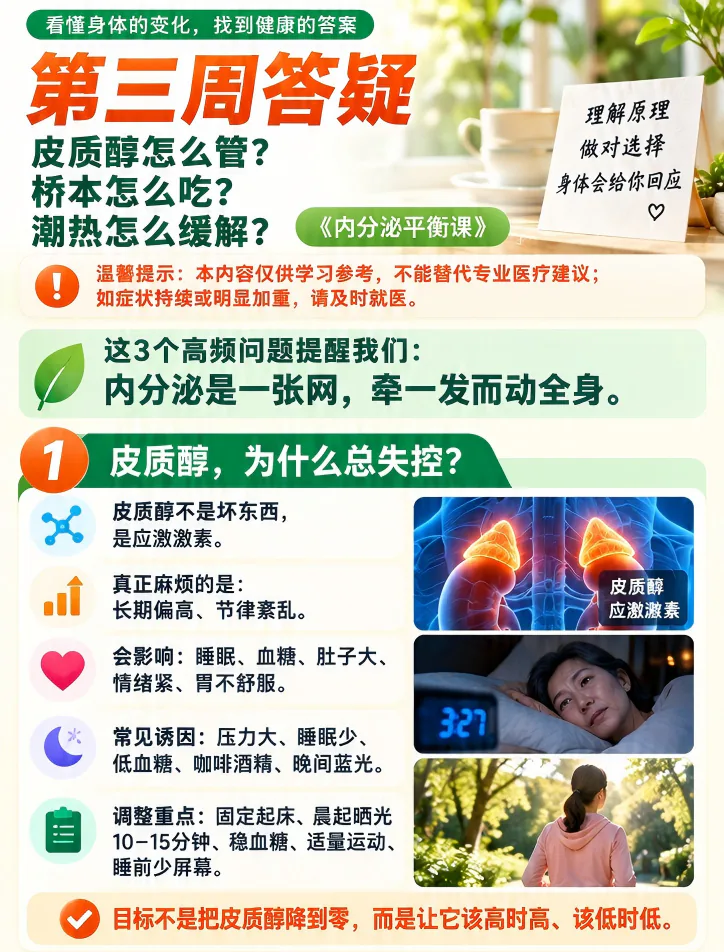 精选问答三课程原图第1/4段：皮质醇的影响、诱因与节律调整