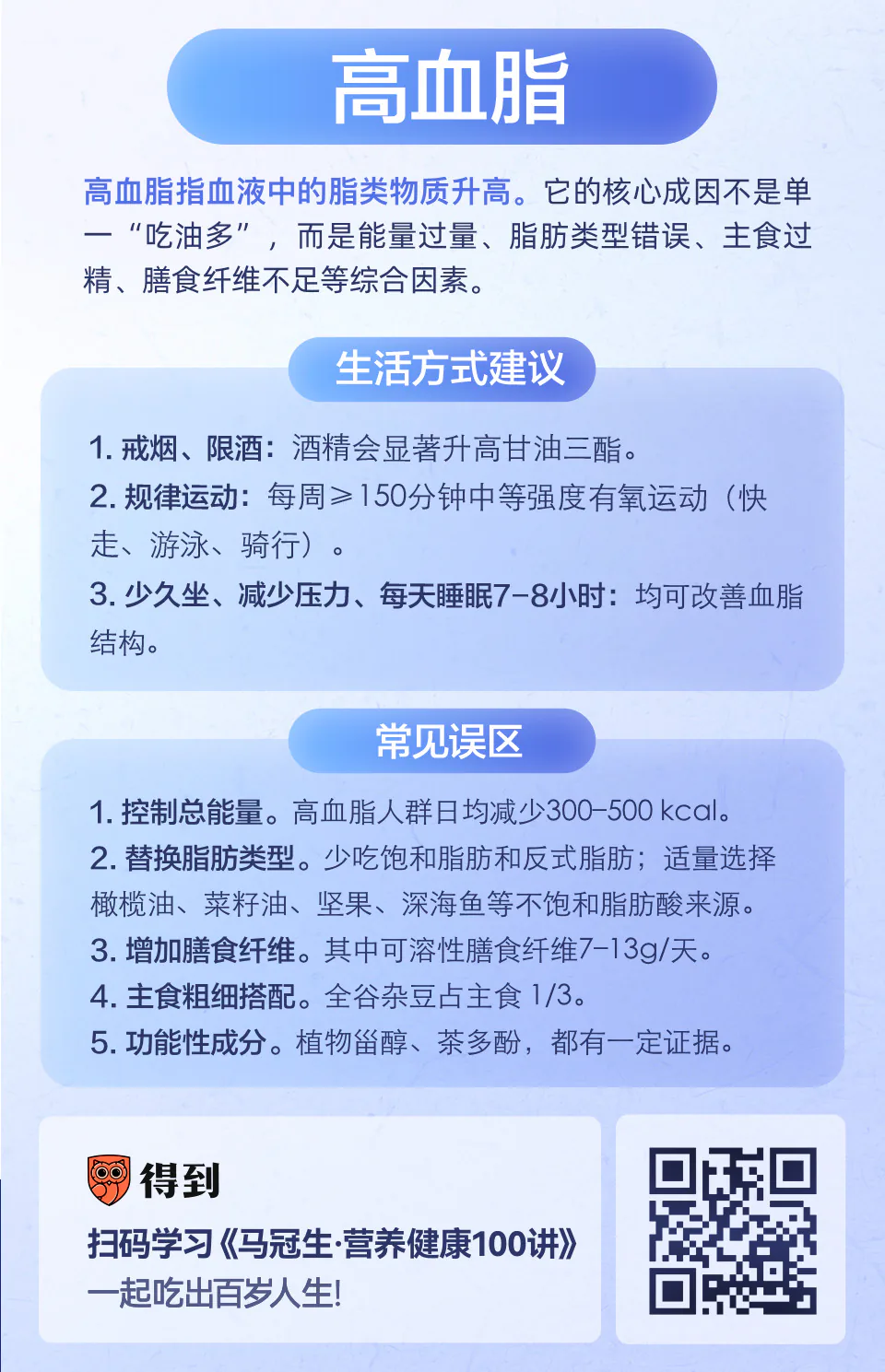 高血脂营养知识卡片:生活方式建议与膳食要点