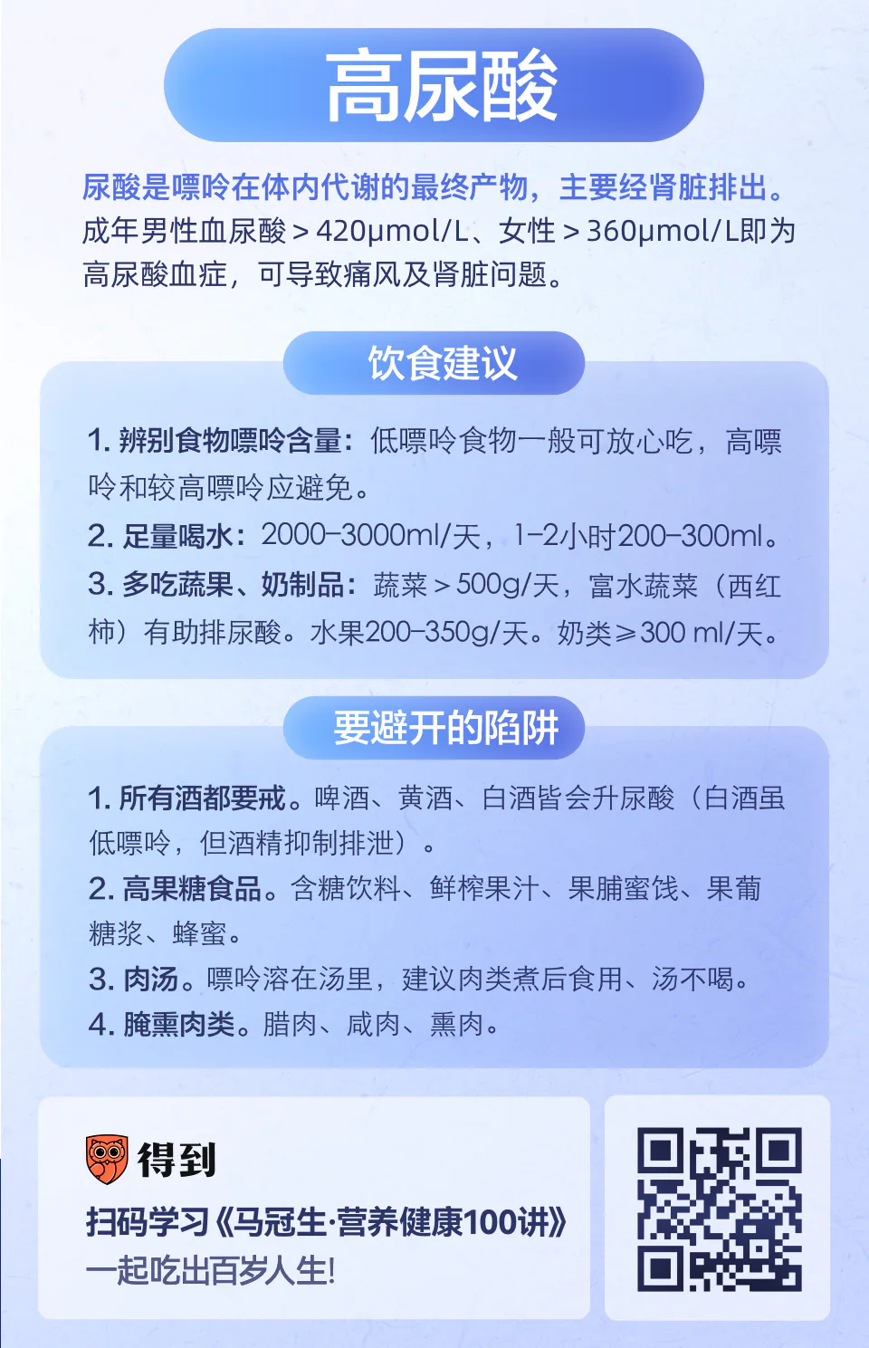 高尿酸营养知识卡片：饮食建议与需要限制的食物