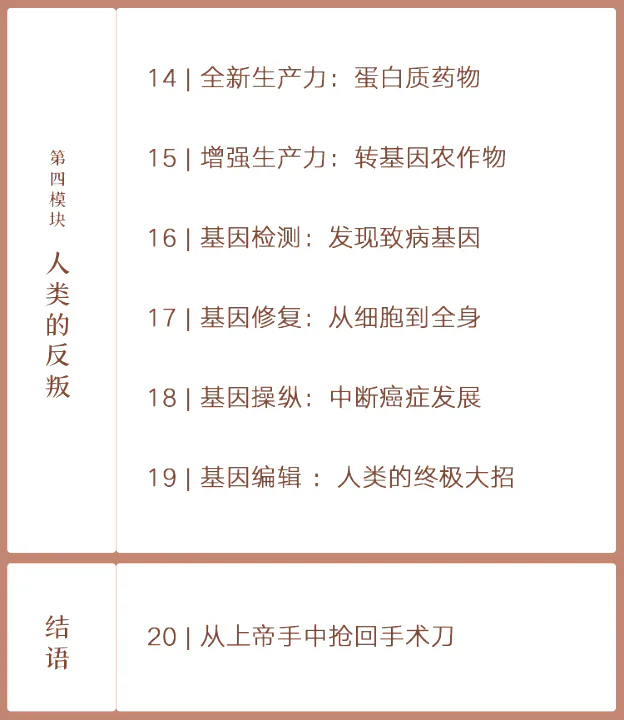 课程表下半：第四模块人类的反叛第14至19讲、结语第20讲