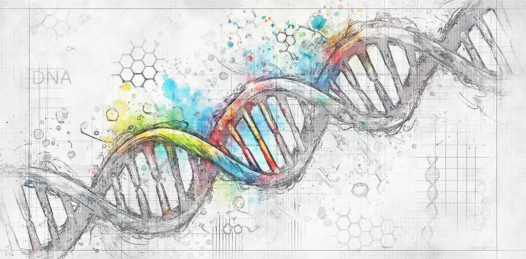 原课程讲首插图:彩色水彩背景上的DNA双螺旋示意