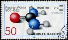 纪念维勒的1982年德国邮票，上有尿素分子结构