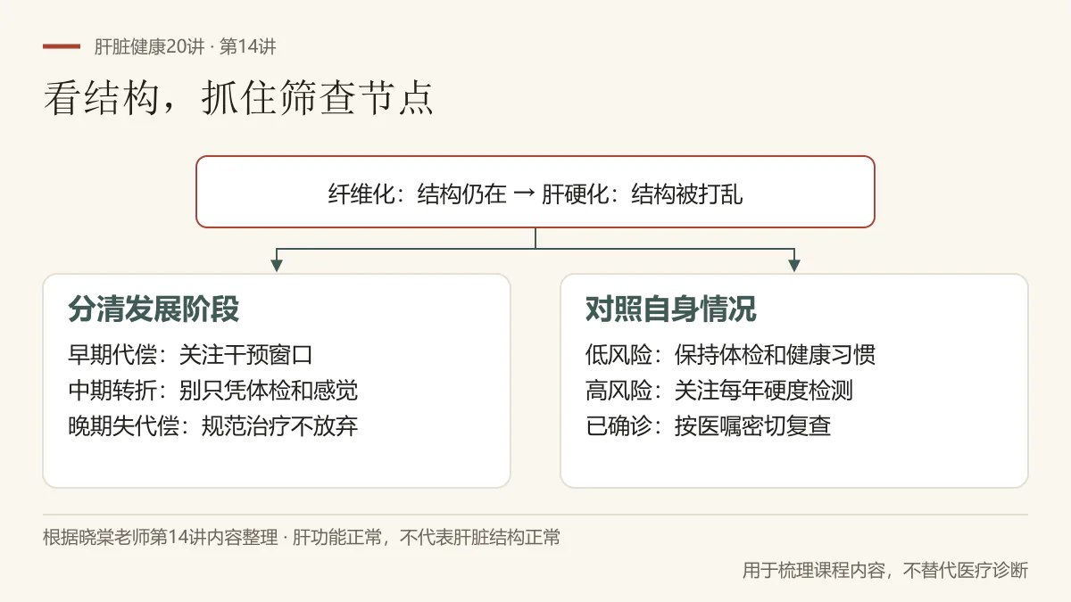 根据第14讲整理:区分结构变化、三个发展阶段及三类人群的筛查安排,具体检查和干预由医生结合个人情况判断
