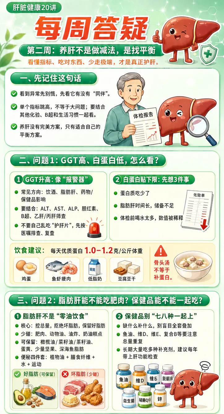 第二周答疑课程原图第1/2段：指标、白蛋白、脂肪肝饮食及补充剂