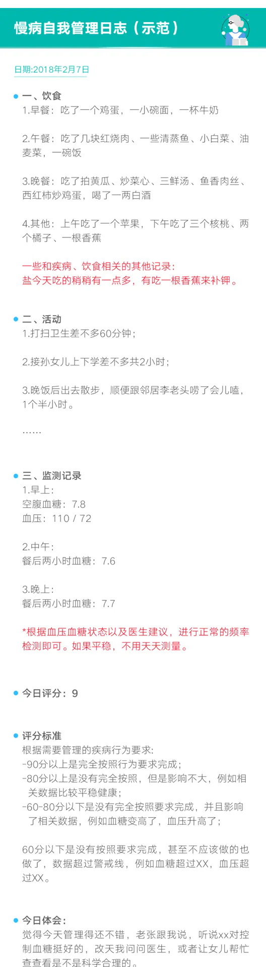 慢病自我管理日志(示范)